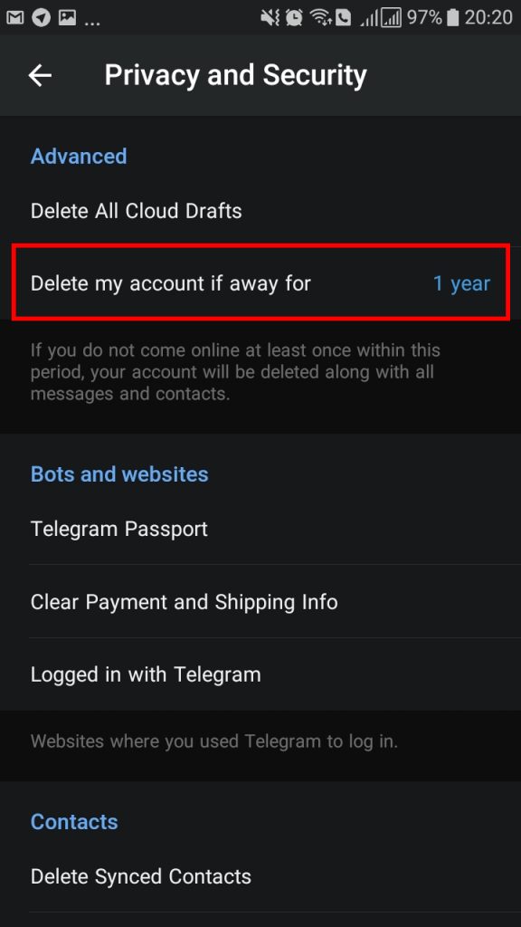 جلوگیری از حذف خودکار اکانت تلگرام